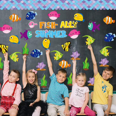 CY2SIDE 89PCS O-Fish-Ally Summer Cut-Outs Decor for Classroom Bulletin Board, Tropical Fish Trim Borders