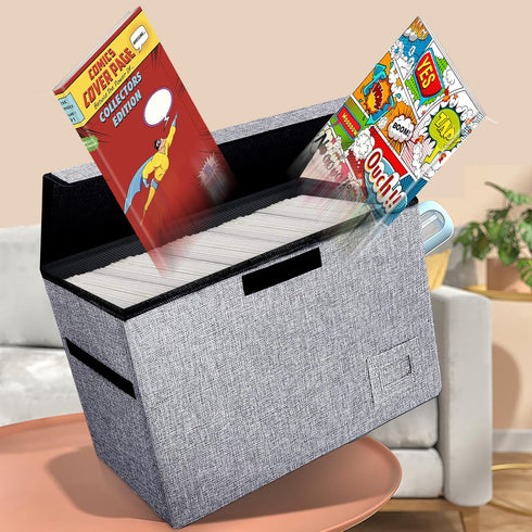 Leffis Comic Book Storage Box, 15.5" X 7.5" X 11.3", Collapsible Short Box with Lids Holds 150 Comics