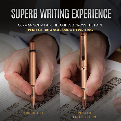 Scriveiner EDC Luxury Rollerball Pen, Stunning Heavy Pocket Pen with Hand Brushed Copper Finish, Best Gift for Men and