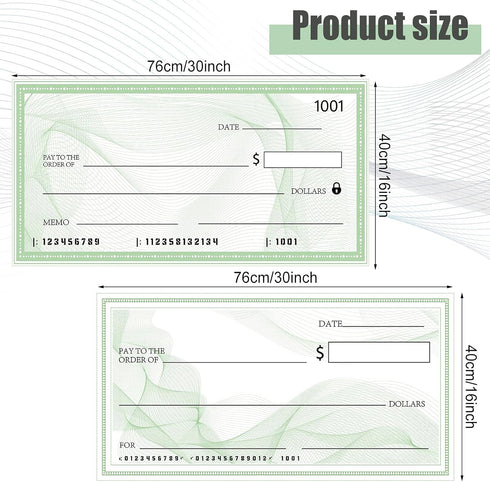Dianelhall 2 Pcs Big Checks for Presentations, 30 x 16'' Giant Large Blank Fake Check for Graduation Presentations