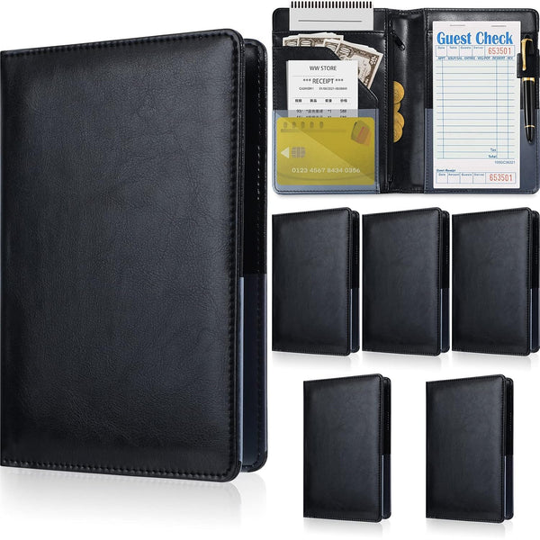 Containlol 6 Pcs Waitress Server Books Guest Book Pad Leather Money Organizer