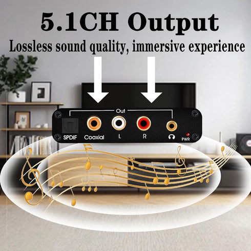 3.5mm 192Khz PS4+/TV/AMP/Soundbar HDMI ARC Audio Extractor, Optical to RCA DAC (Digital to Analog) Convertor
