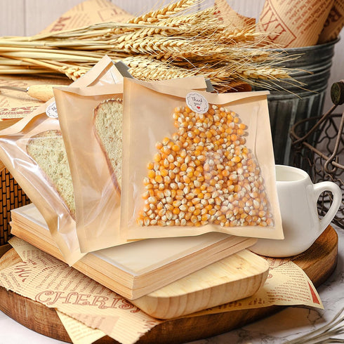 200 Packaging, 19x18cm Pcs Small Bread Bags with Front Window, Food Safe Kraft Paper Bakery Bread and Biscuit Storage