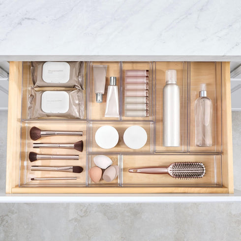 Set 6 iDesign Plastic Makeup Drawer Organizer Tray - Vanity Organizer or Desk Drawer Organizer - of - Clear