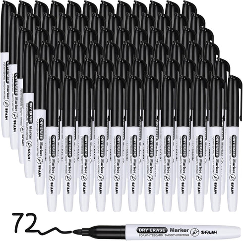 Fine Tip Dry Erase Markers - 72 Pack Black Erasable Markers Bulk for Kids, Adults, Ideal for Classroom, School, Office