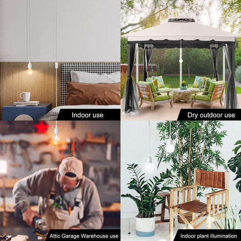 SIXZOONM 20Ft E26 Bulb Bulb) Extension Hanging Lantern Pendant Light Cord - White, Light Socket with Cord, On/Off