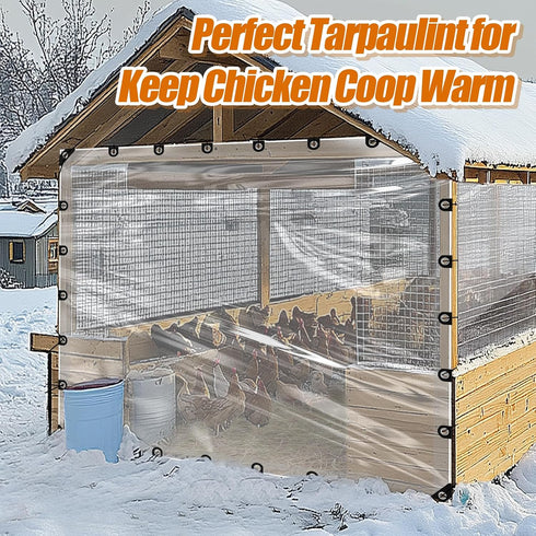 10x12ft 2pcs Grommets Anti-Tear Clear Tarp Waterproof - Windproof Poly Tarpaulin, Heavy Duty Transparent Enclosure