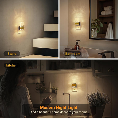 3000K 0-100lm 2-Pack JandCase Night Lights Plug into Wall, Dusk to Dawn Sensor, Soft White LED, Acrylic Bubble Design