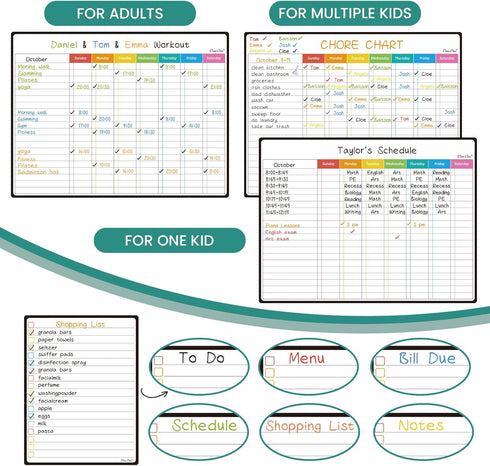 CLEVER CLEAN 14.5"x11" Magnetic Dry Erase Chore Chart for Kids, Teens, Adults, Includes 6 Extra Fine Point Markers