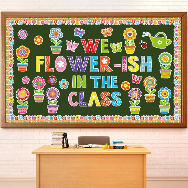 gisgfim Spring Bulletin Board Decorations Set - Colorful Floral Borders Cutouts for School Classroom Wall Decor