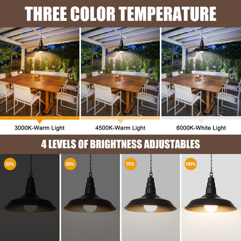 HOJOYRI 1 Pack Black Battery Operated Hanging Outdoor Chandelier, Rechargeable Portable Wireless Pendant Lights