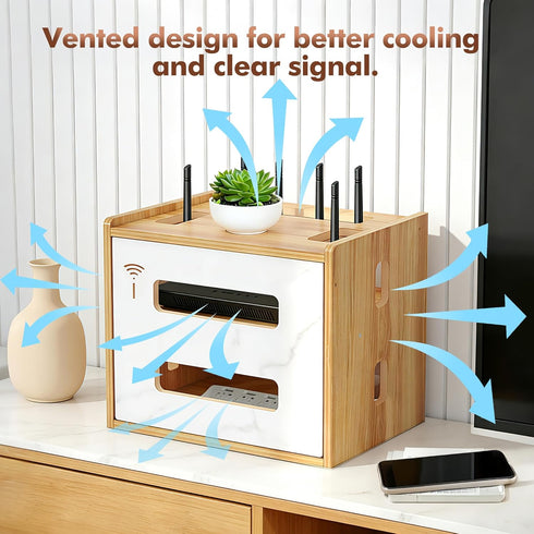 OVECIOPO 13.39"x10.12"x11.02" Router Shelf Wall Mount, WiFi Router Box Hider & Modem Storage Box with Multiple Cable