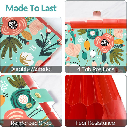 Sooez Cute Accordion File Organizer, 5 Pocket Floral Aesthetic Travel Expanding File Folder with Labels, A4 Size for