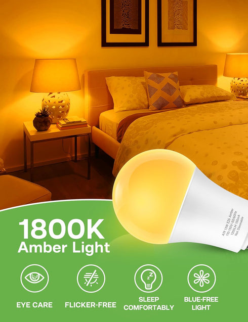 Sleep Light Bulb 100 Watt Equivalent 13W, Blue Light Blocking, 1800K Amber Color Light Bulbs, Therapy, A19 Warm Light Bulb for Healthy Sleep and Baby Nursery Kids Bedroom, 2 Pack by Eastiya