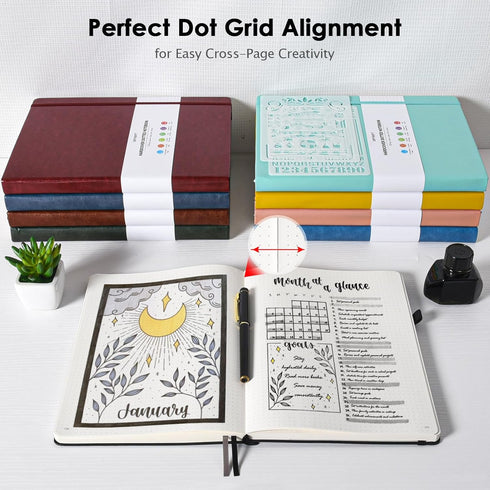 Dotted Journal Notebook, Large B5 Hardcover Leather, 312 Numbered Pages, 100gsm No Bleed Dot Grid, 7.6'' X 10''