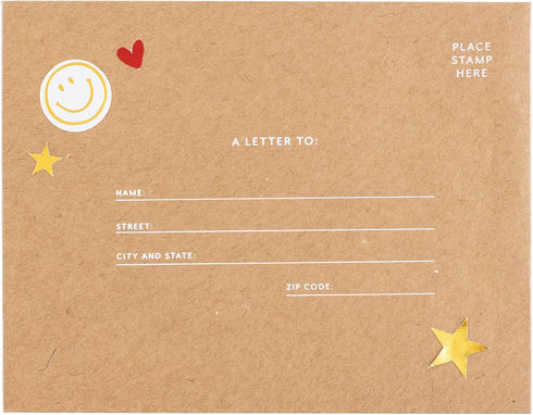 Sugar Paper Camp Notes Set, 12 Prompted Notes with Envelopes, 6.25" x 2" x 5" Storage Box with Dividers for Camp Letters