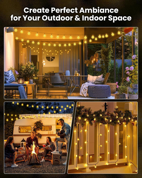 2 Pack 60 36.5 8 Solar String Lights Outdoor Waterproof, LED FT Each, Solar Powered Patio Lights with Lighting Modes