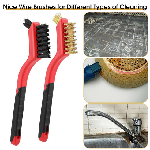 6 Pieces Wire Brushes Set Metal Brush, Brass Brush, Stainless Steel Brush, Nylon Brushes for Cleaning
