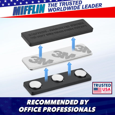 Mifflin-USA Name Tag Magnets - 24 Pack, 1.75 x 0.5 Inches, Premium ID Badge Holder with Strong Neodymium Magnets