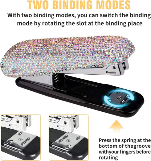 Bling Crystal Luxury Handmade Diamond Stapler & Desktop Tape Dispenser, Office Stationery Kit for Women