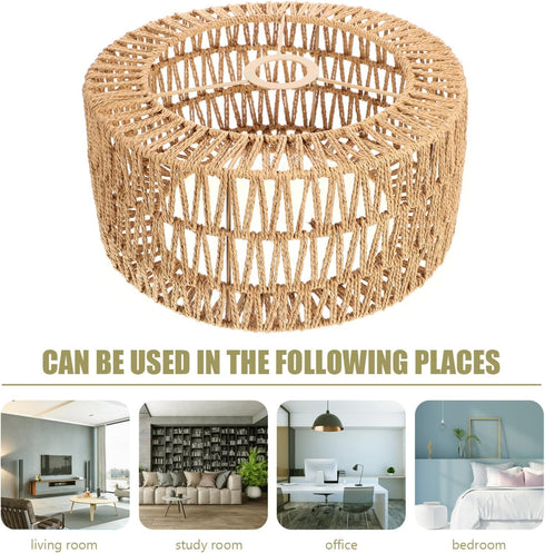 Luxshiny Rattan Lamp Shade, Cylinder Woven Lampshade Boho Lamp Shades Replacement Rustic Ceiling Light Covers for Floor