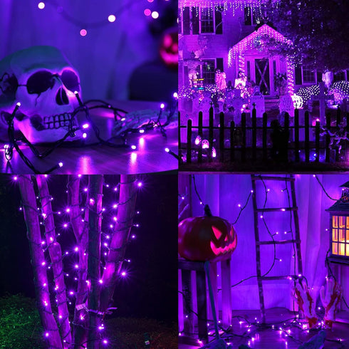 weillsnow 164FT 500 8 164FT) LED Purple Christmas Lights, Modes Waterproof Plug in String Lights for Halloween