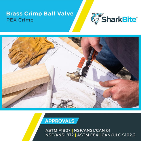 SharkBite 1/2 Inch Crimp Ball Valve, Brass Plumbing Fitting for PEX Pipe, PE-RT, 22461LFA