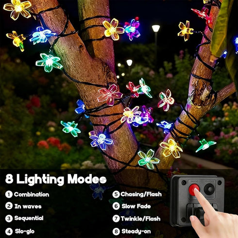 50 Flower Solar String Lights, LED Outdoor Patio Lights Waterproof, Fairy Lights for Outside Patio Garden Fence Yard
