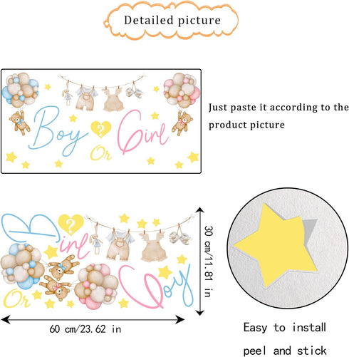 Boy Or Girl Backdrop Decor,Gender Reveal Decal Sign,He or She Baby Shower Sticker,Pregnancy Announcement Baby Shower