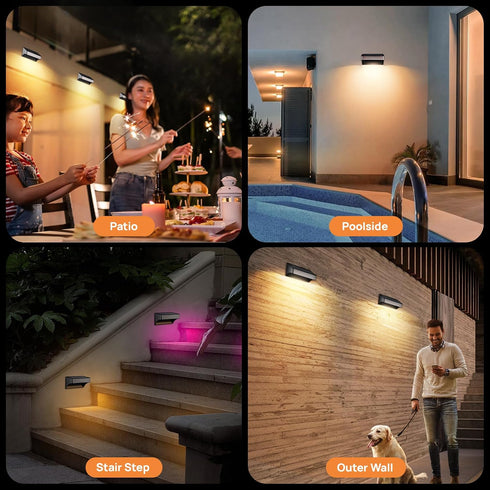 BRIGHTRIGHT 4 Pack 8 Solar Deck Lights Outdoor Waterproof - Step Lights for Stairs & Fence, Color Changing Security