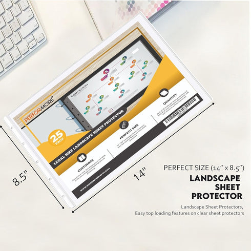 PERFORMORE Pack of 8.5” x 14” Heavyweight Clear Sheet Protectors, Legal Paper Sleeves, 25 Count