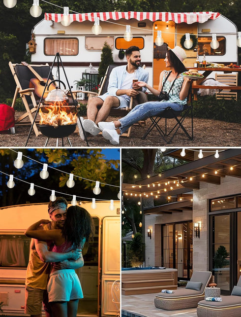 25FT G40 25 Bulbs Frosted White Lights Globe Outdoor String Lights Patio Lights with Frosted White Globe - White Wire