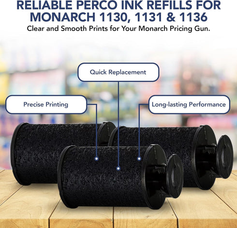 Perco Ink Roll for Monarch 1130, 1131, and 1136 Price and Date Guns - Pack of 4 Replacement Inkers, Easy to Load, Made