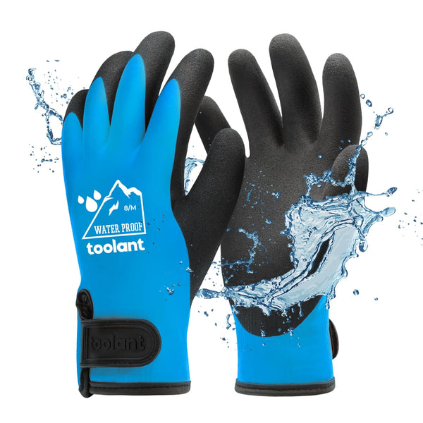 100% Waterproof Gloves for Men and Women, Winter Work Gloves, Touchscreen Thermal Insulated Freezer Gloves, Blue Medium