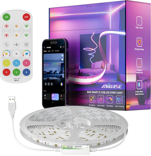 MIWISE 5V USB COB LED Strip Lights,RGB Smart IC LED Strip with