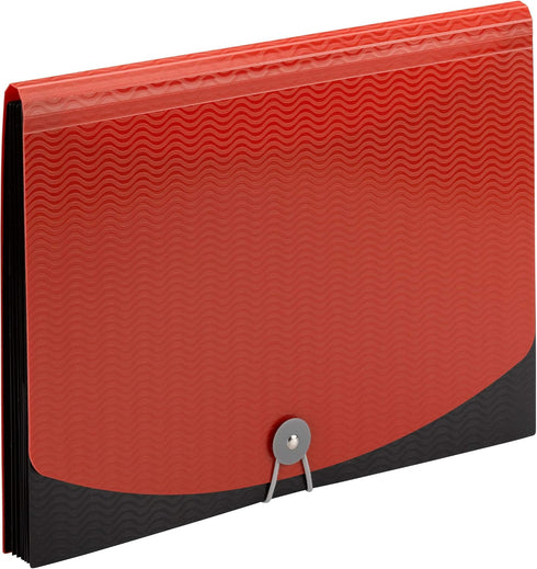Smead Poly Expanding File, 6 Dividers, Flap and Cord Closure, Letter Size, Wave Pattern Red/Black