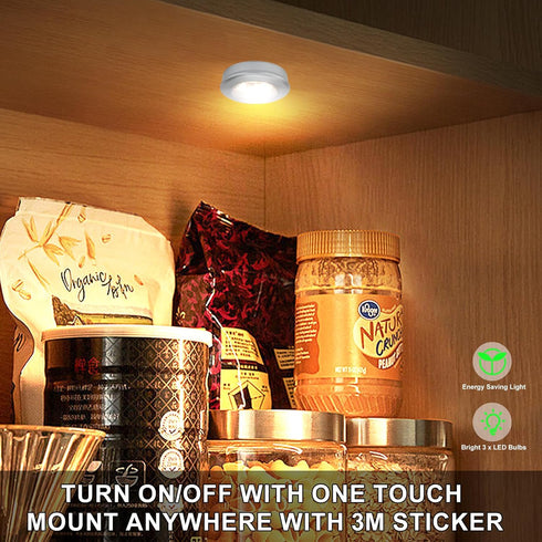Closet Counters, 3-Pack, Wireless LED Puck Lights, Touch Activated Tap Ligh, Battery Operated Stick On Lights for Under