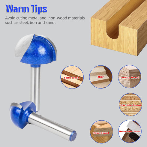 SMJXTOP 8Pcs Set 1/4 Inch Bit-1/4 5/16" 3/8" 1/2" 5/8" 3/4" 7/8" 1" Cove Box Round Nose Router Bit Shank, Carbide