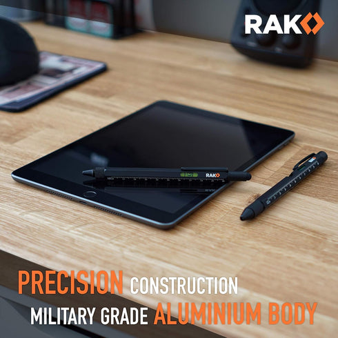 RAK Multi-Tool 2Pc Pen Set with LED Light, Touchscreen Stylus, Ruler, Level, and Screwdrivers
