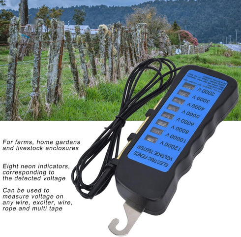 12KV Neon Fence Voltage Tester, Waterproof Electric Fence Fault Finder with 8 Neon Indicator Lights, Portable Tool