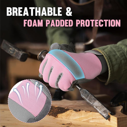 HANDLANDY Womens Work Gloves with Grip, Touch Screen Safety Driving Gloves, Utility Yard Workers Gloves Pink