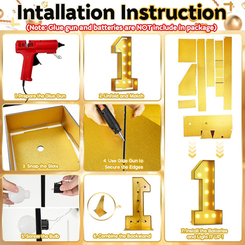 1, 4FT, 1st 21st 4 Light Up Number Marquee Light Up Numbers Gold Large Led Numbers Lights for First Birthday, Feet Tall
