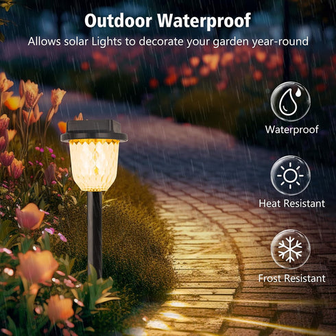 2 Pack echosari Color Changing Solar Pathway Lights, Dynamic Pattern Multicolor & Warm White Solar Lights Outdoor