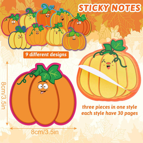 Whaline 810 Sheets Fall Pumpkin Sticky Notes - Thanksgiving Self-Adhesive Memo Pads for Autumn