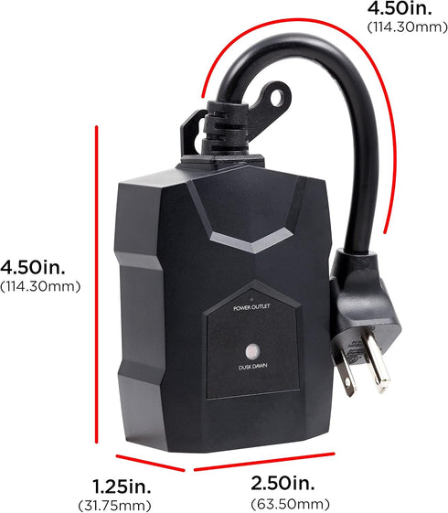 1 Pack, 70303 UltraPro Outdoor Dusk to Dawn Outlet Timer, Dual Outlet Light Sensor Plug, WeatherResistant Automatic