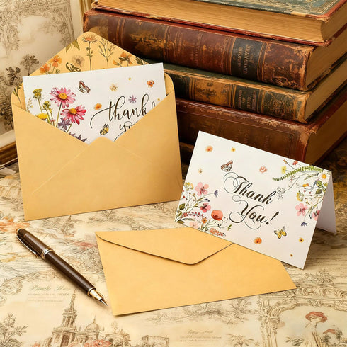 ROLYTA 24 Pack Floral Thank You Cards with Envelopes, Blank Inside Wildflower Note Cards with Stickers for Wedding