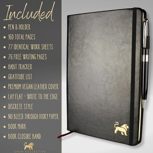 Calm Collective Guided CBT Anxiety Relief Journal Kit for Mental Health Therapy with Free Pen Included, Mindfulness