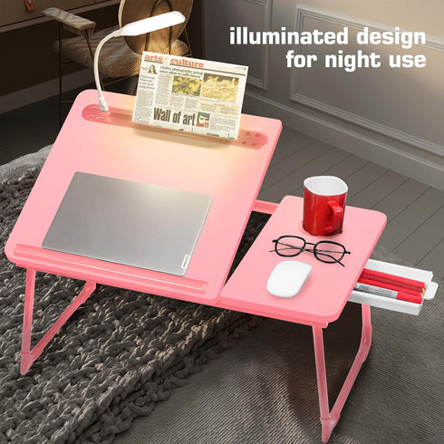 CloudTrip 17in 23.6IN Plus XL Adjustable Laptop Desk with Light, USB Port, iPad Holder, Drawer Storage - Larger