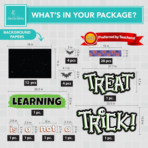 Decorably Halloween Bulletin Board Decorations Set - 70 Pcs Classroom Halloween Decorations, Background Papers &
