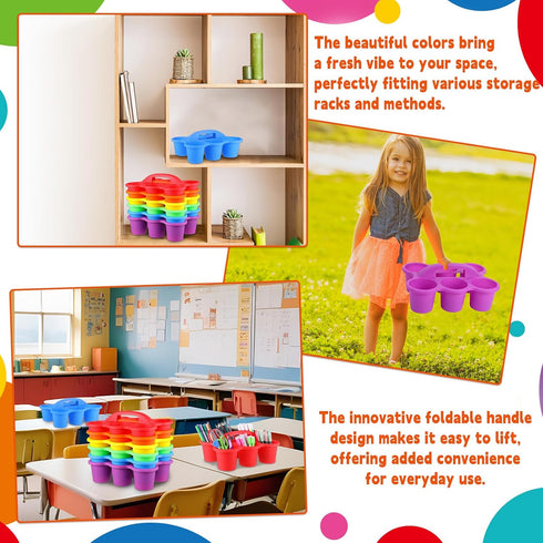 6 Pack 1293.5 Inches 6 Classroom Caddy Organizer with Handle Colorful Plastic Table Caddy Drink Cup Caddies Holder